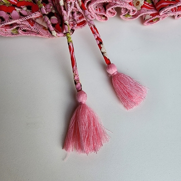 Aakaa Anthropologie Dress Womens Red Pink Floral Fit Flare Short Flutter Sz S - Picture 14 of 15